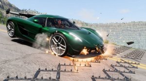 BeamNG Drive - Массивная авария с использованием шипованной ленты и столкновения автомобилей