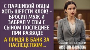 Истории из жизни: С паршивой овцы хоть шерсти клок! - бросил муж и забрал у Евы последнее на разводе