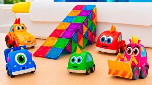 🏗️ Машинки Мокас строят горку из магнитных блоков! Новая серия 🚜✨