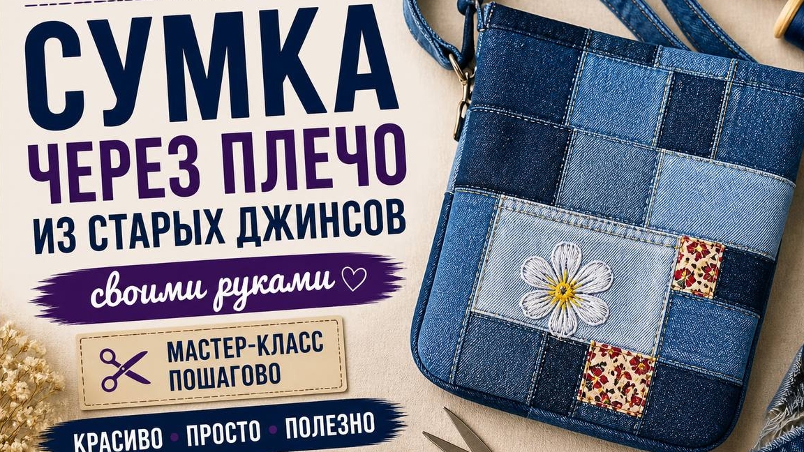 Красивая сумка-тоут через плечо из старых джинсов | Дизайн и экология
