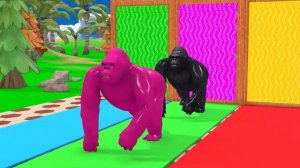 Long Slide Game With Cow Elephant Gorilla Hippopotamus Tiger - 3d Animal Game - Funny 3d Animals_par