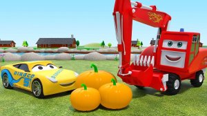 Мультики для детей - Экскаватор с машинками и игрушками на ферме - Яркие мультики для детей