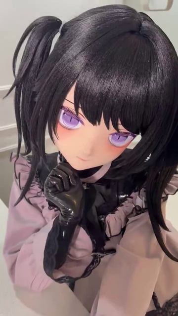 Jirai Style Latex Kigurumi Doll touch your hand.
