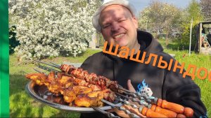 МУКБАНГ ШАШЛЫК ИЗ СВИНОЙ ШЕЙКИ И КУРИНЫЕ КРЫЛЫШКИ НА УГЛЯХ/ОБЖОР НА ДАЧЕ/ЕДА