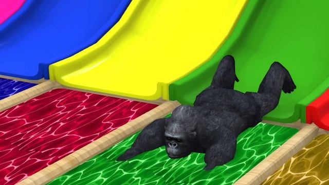 Long Slide Game With Cow Elephant Gorilla Hippopotamus Tiger - 3d Animal Game - Funny 3d Animals_par