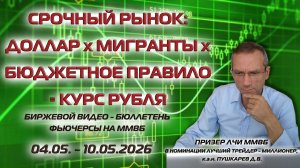 СРОЧНЫЙ РЫНОК: ДОЛЛАР х МИГРАНТЫ х БЮДЖЕТНОЕ ПРАВИЛО = КУРС РУБЛЯ. БИРЖЕВОЙ БЮЛЛЕТЕНЬ ФЬЮЧЕРСЫ  ММВБ