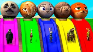 Длинная горка - игра с животными: с Коровой, Слоном, Гориллой, Тигром... Забавные животные. Мультики