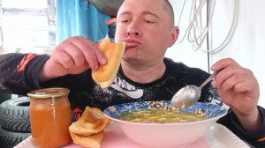 мукбанг/обжорыч/гороховый Супец/пироги с ливером и кабачковая икра/