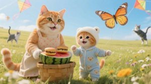 Рыжий котёнок любит запускать воздушных змеев ИИ ВИДЕО С КОТИКАМИ ДЛЯ ДЕТЕЙ