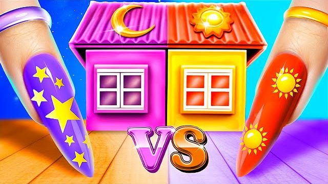 Домики одного цвета челлендж! Девушка День vs Девушка Ночь!