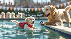 Щенок усердно тренируется, чтобы выиграть заплыв и мама им гордилась 🏊♂️🐶❤️Мультики для детей
