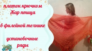 Платок крючком « Жар птица» в филейной технике . Мастер-класс . Установочные ряды.