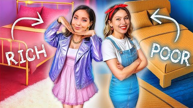 Мы построили двухэтажную кровать! Богатый vs бедный секретный домик!