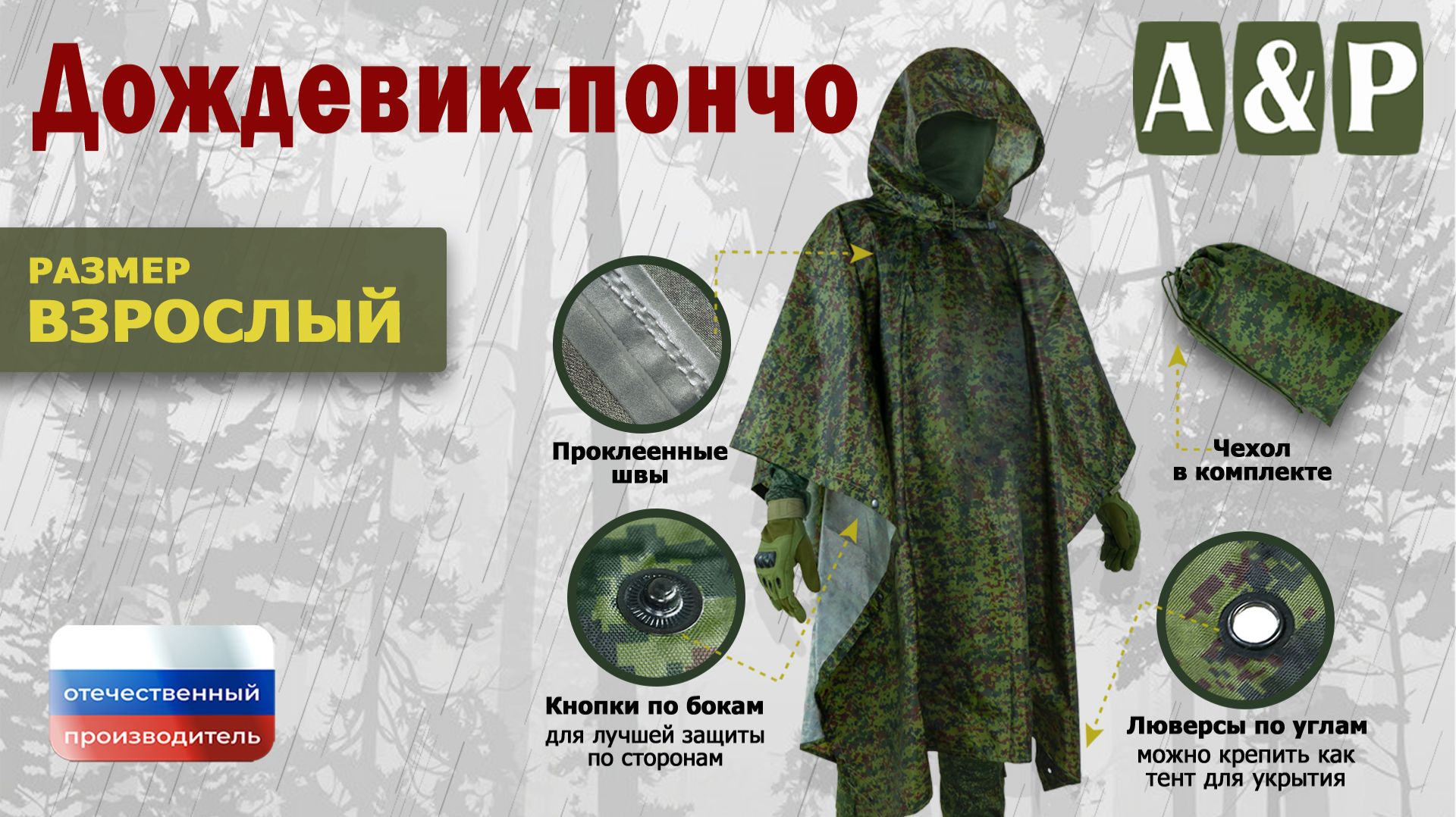 Дождевик-пончо. Взрослый. Цвет: ЕМР (цифра). Промо-ролик.