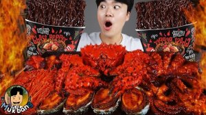 АСМР ЕДА КОРЕЯ | МУКБАНГ | ОСТРАЯ ЛАПША & морепродукты & Осьминог & Король Краб | звук еды