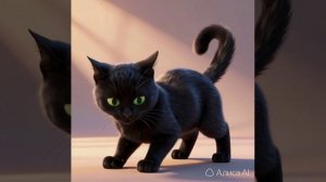 Чёрная милая кошка облизывается Алиса АИ