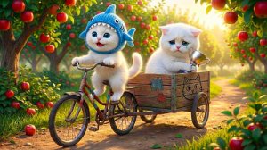 МАМА КОШКА И КОТЯТА УЧАТСЯ КАТАТЬСЯ НА СТАРОМ ВЕЛОСИПЕДЕ!!! Анимация