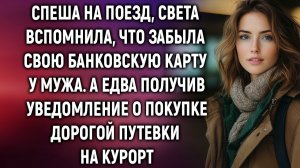 Спеша на поезд, Света вспомнила, что забыла свою банковскую карту у мужа. А получив уведомление