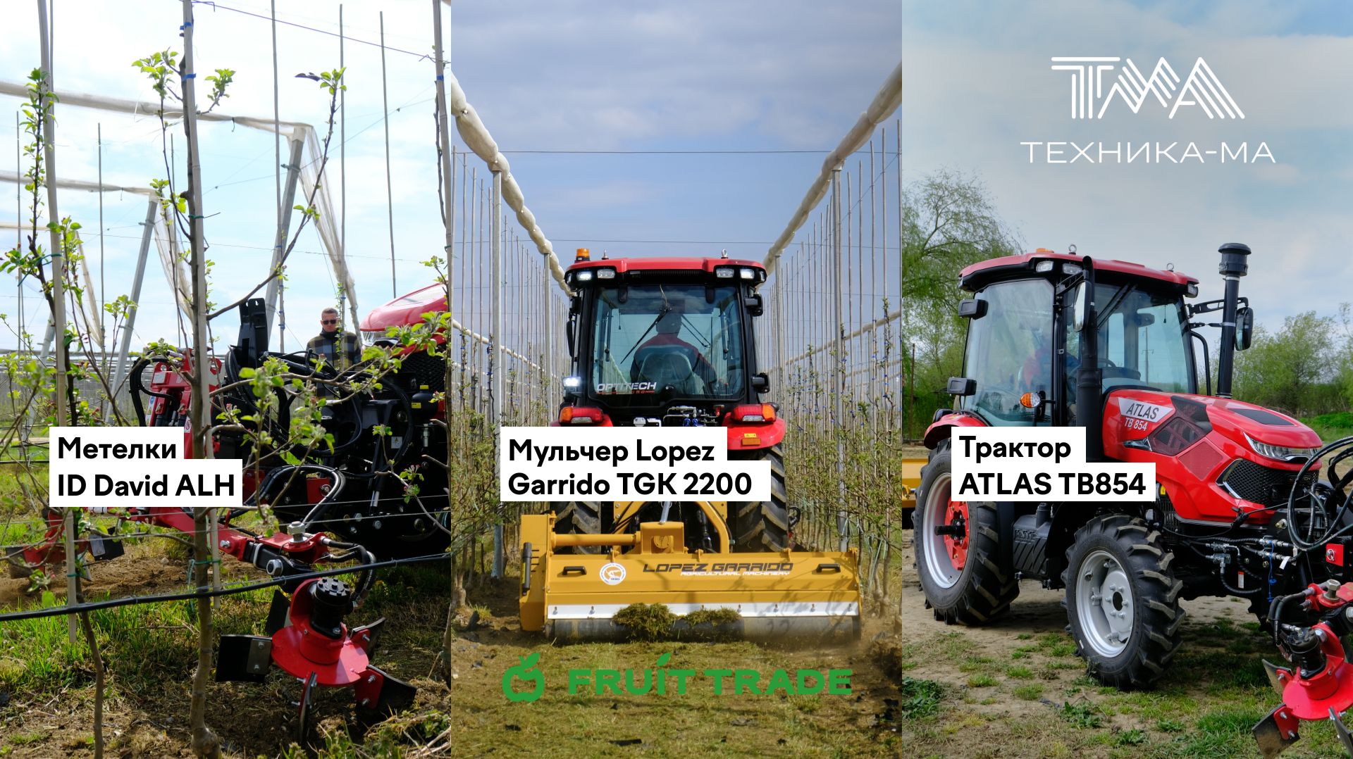 Метелки ID David ALH, Мульчер Lopez Garrido TGK 2200, Трактор ATLAS TB854.