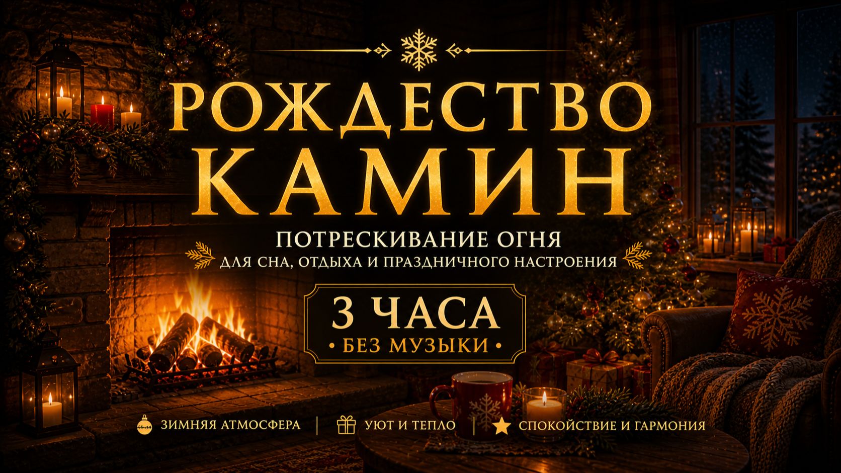Камин 3 часа 🎄🔥 Новогодняя атмосфера, потрескивание дров • Без музыки
