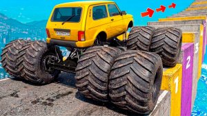 Как далеко сможет чит монстр трак забраться по ступенькам лестницы? Эксперименты ГТА 5