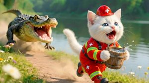 КОТЯТА И МАМА КОШКА ОСТАНАВЛИВАЮТ КРОКОДИЛА!!! Анимация
