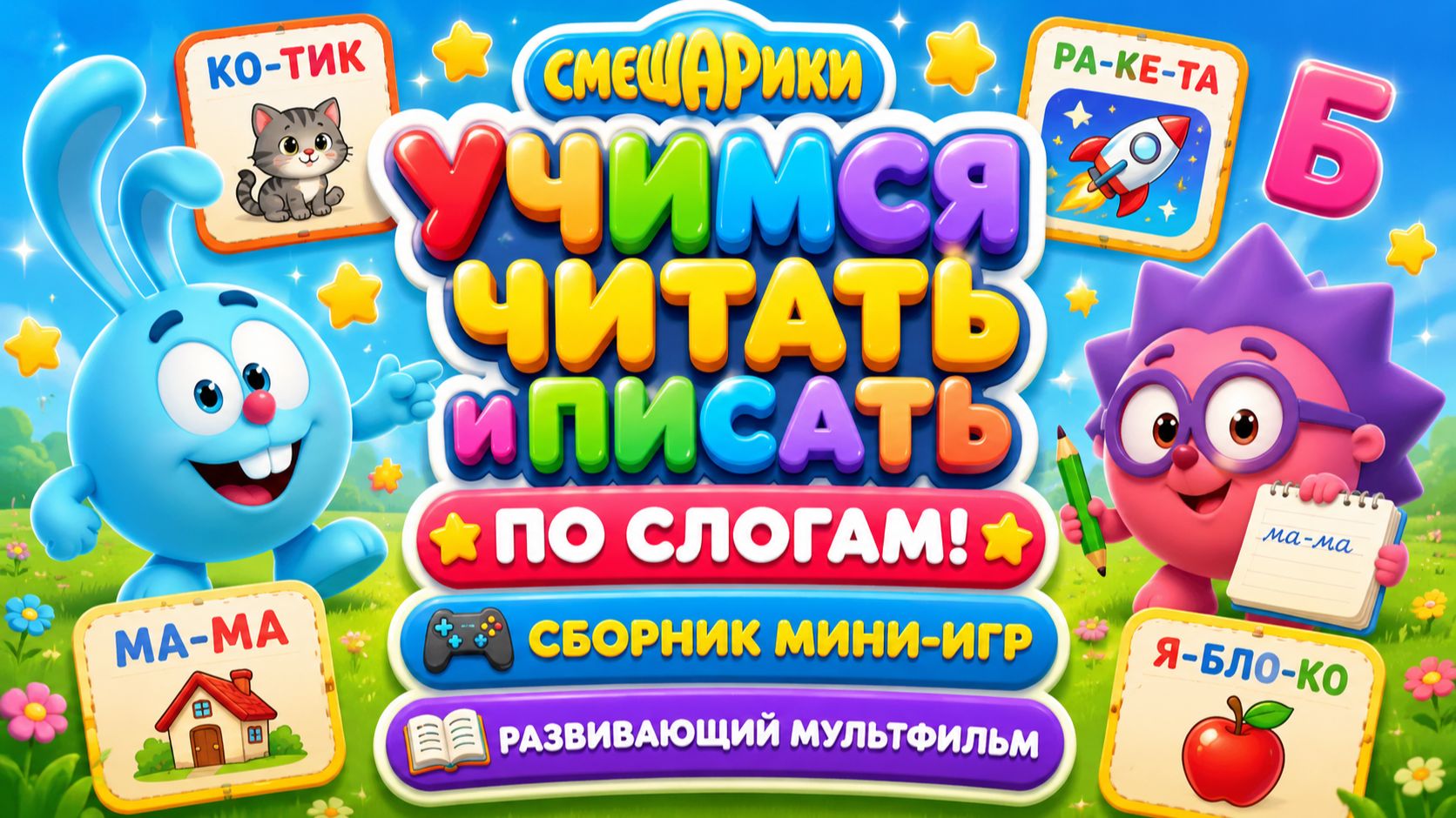 Смешарики — Учимся читать и писать по слогам! 📚✨ Сборник мини-игр 🎮 Развивающий мультфильм