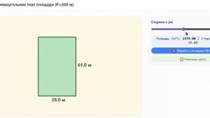 Прямоугольник max площади (P=200 м)