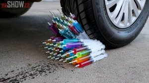 Experimento_ Jeringas VS Rueda de Coche _ Aplastando Cosas Crujientes con el Coche