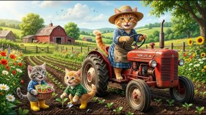 Кошка-мама управляет трактором на ферме! 🐱 Милые котята помогают в поле | Милое фермерское прикл...
