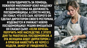 В благодарность за помощь, пожилой миллионер взял нищенку в свой ресторан посудомойщицей