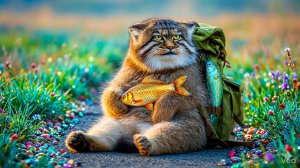 Один день😺 Манула: Ловля рыбы, приготовление пищи и еда 🐟😺🎬 МУЛЬТИК ДЛЯ ДЕТЕЙ, мультфильм, кошка