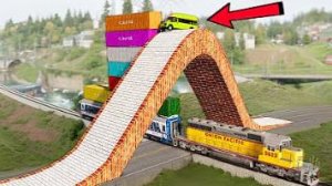 Автомобили и поезда против выпуклого моста, выступа и железной дороги ▶️ Beaming Drive
