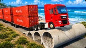 Автомобили против бетонных водопроводных труб в игре BeamNG Drive!