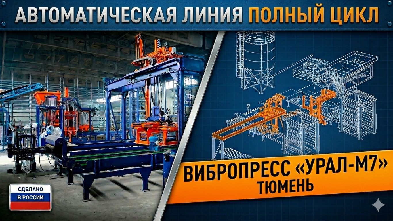 Автоматическая линия вибропрессования базе вибропресса ''Урал-М7'' в г.Тюмень