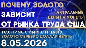 Почему золото зависит от рынка труда США. Анализ рынка золота, серебра, нефти, доллара 08.05.2026 г