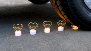 Aplastando Cosas Crujientes con el Coche _ Experimento_ Rueda de Coche VS Cuchillos