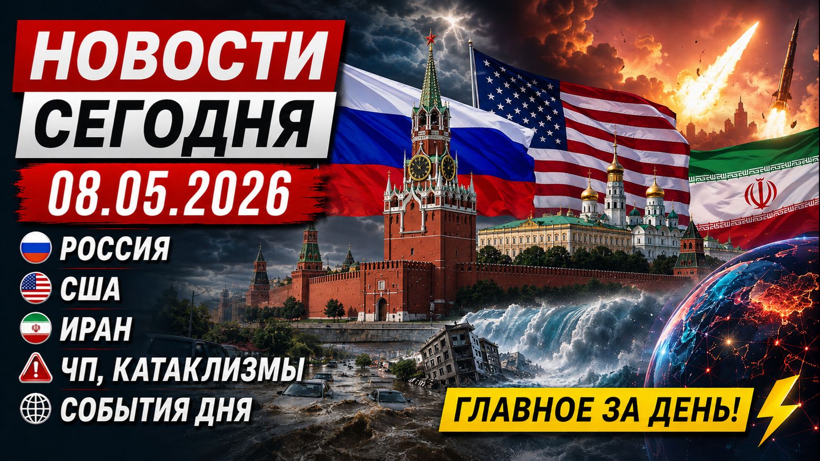 НОВОСТИ СЕГОДНЯ ⚡ 08.05.2026 — Россия, США, Иран | ЧП, катаклизмы, события дня