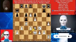 «Stockfish18(рейтинг4 K Elo)сыгралсChatGPT_StockfishпротивChat GPT _ Шахматы Stockfish _ Chat GPT«р