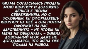 Ты берешь ипотеку, а квартиру оформляешь на мою маму,- заявил муж ещё не зная что сделает жена!