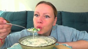Мукбанг от Яновны Окрошка на кефире, хлебцы!Еда вкуснота.