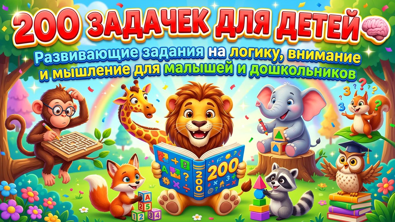 200 задачек для детей 🧠 Развивающие задания на логику, внимание и мышление для малышей
