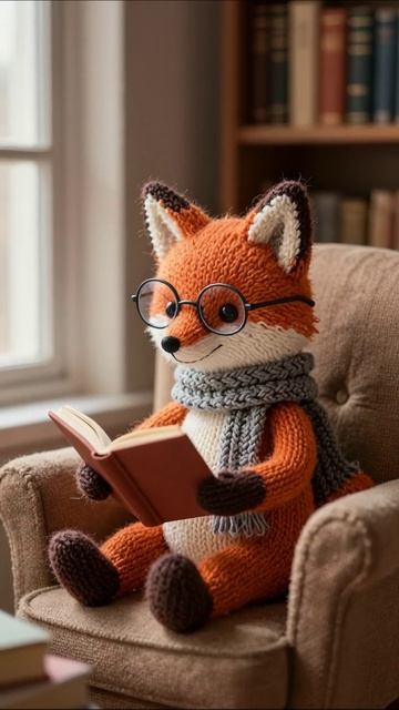 Умный лисенок читает книгу #мягкаяигрушка #лис #чтение #досуг