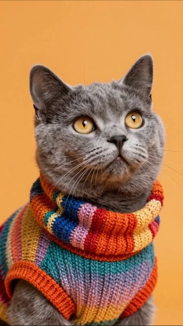 Кот в ярком свитере: стиль и очарование #кошки #мода