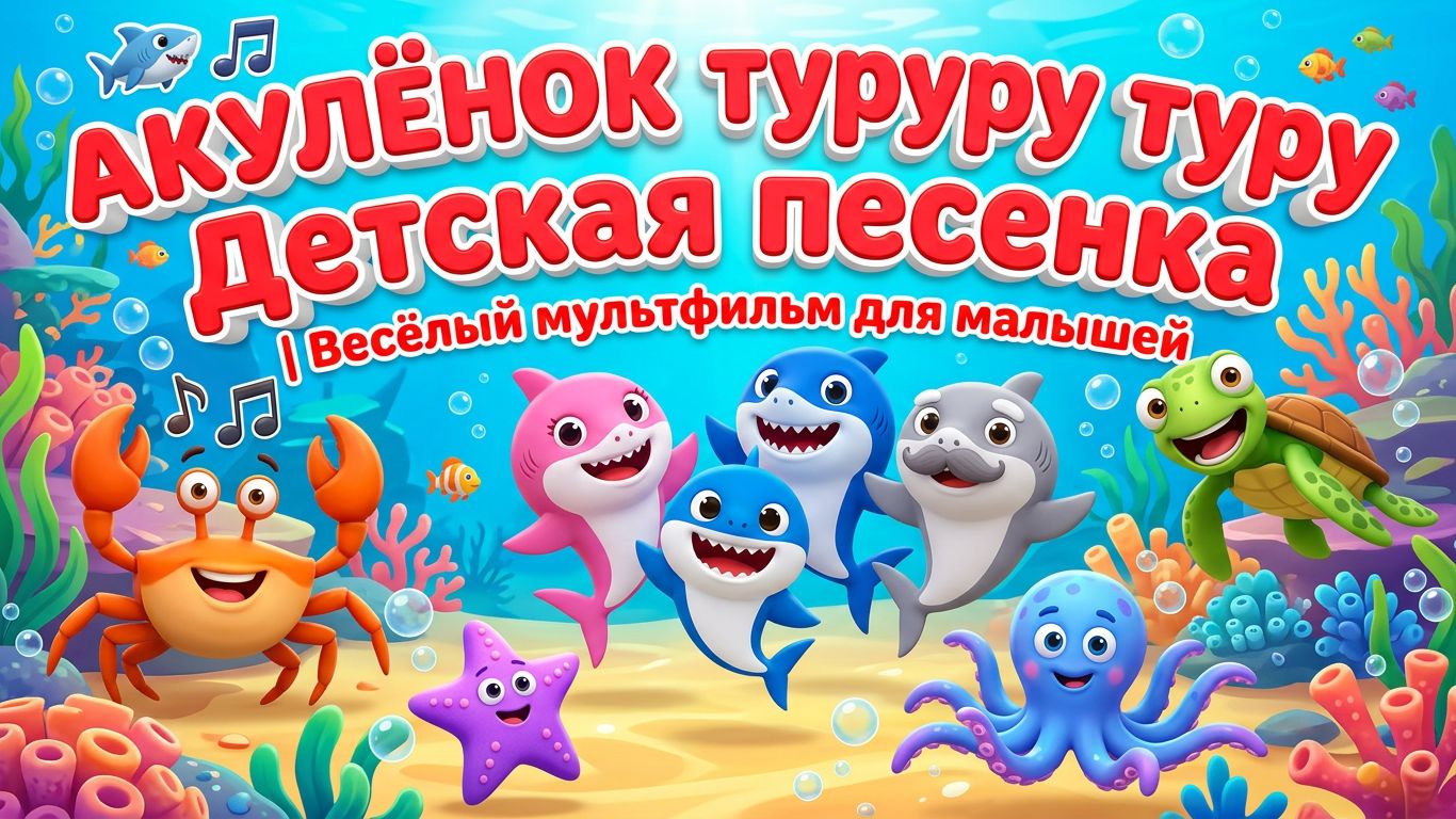 Акулёнок туруру туру 🦈🎵 Детская песенка | Весёлый мультфильм для малышей
