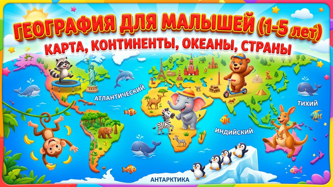 География для самых маленьких детей: карта мира в играх, континенты, океаны и страны (1–5 лет)