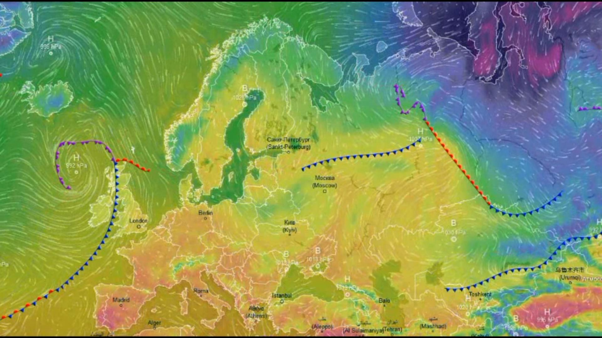 Движение воздушных масс воздуха над Европой и ЕТР за апрель 2026 года