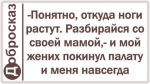 -Понятно, откуда ноги растут. Разбирайся со своей мамой,- и мой жених покинул палату и меня навсегда
