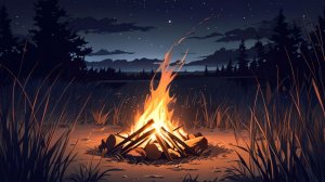 Костёр в ночном лесу — спокойная анимация природы для сна