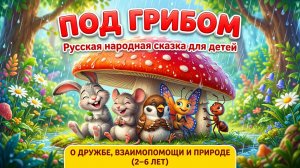 Под грибом — русская народная сказка для детей | о дружбе, взаимопомощи и природе (2–6 лет)